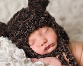 Baby Teddy Bear Crochet Hat, Brown, Fuzzy and Soft
