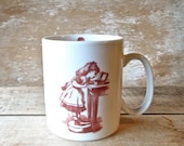 Coffee Mug with Victorian Girl and Antique Honey Label, Pastriy Dessert, 12 oz Cup,  Ready to Ship, Discounted Second