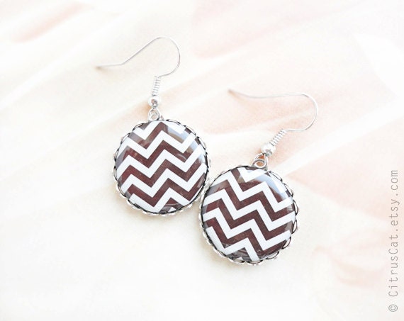 Chocolate brown chevron earrings