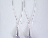 Long Purple-Lavender Dangle Pearl Earrings-Silver -Long Kidney Ear Wires-Simple Elegant-Woman-Teen