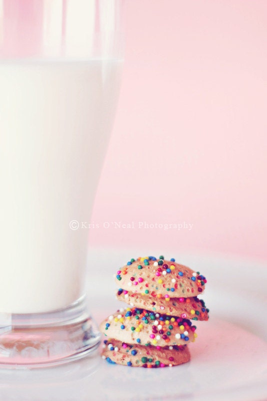 Pink Sweets-fine art print-Delicious dessert cookies on a tray with large glass of milk.20x30 Pastel dreamy tones DIGITAL DOWNLOAD