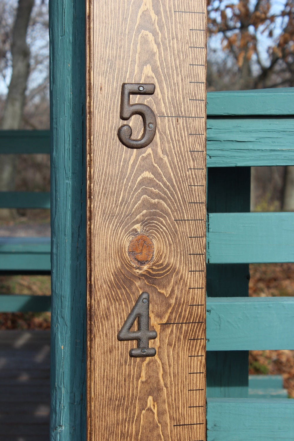 Custom Wooden Growth Chart Ruler With Routed Edge - Walnut - House Numbers