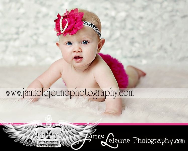 Hot Pink Damask Headband, Baby Girl Headband, Flower Headband