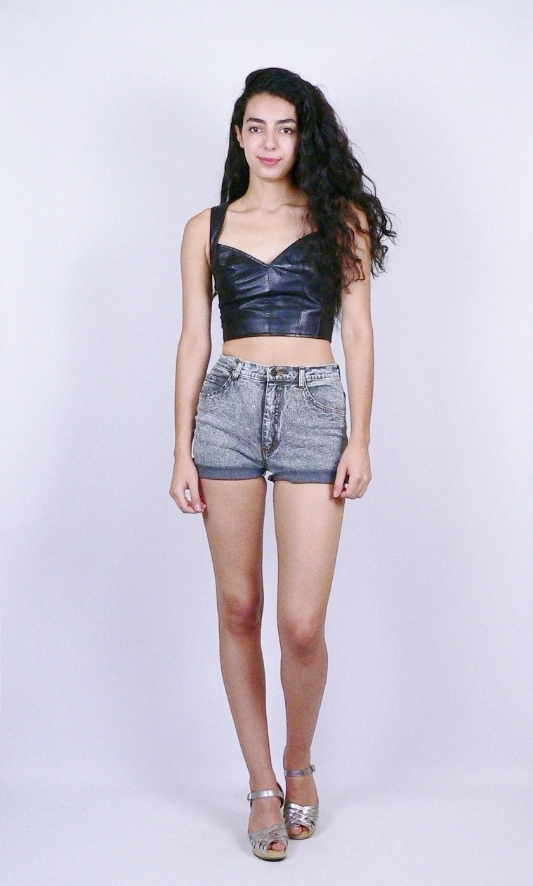 Acid Wash High Waisted Roll Up Shorts Small