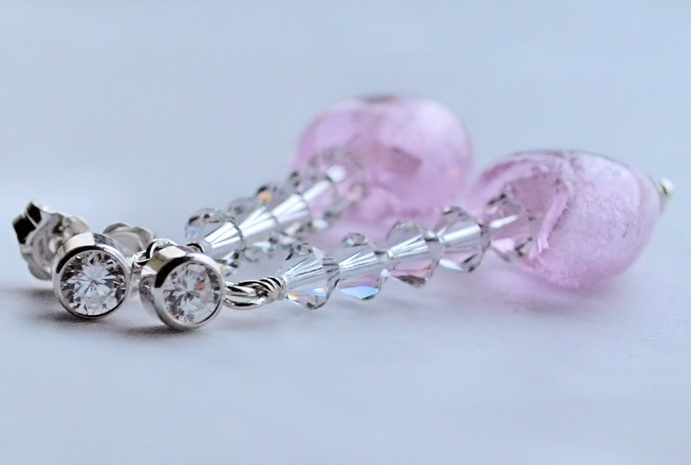 Lilabelle murano heart earrings sparkle pink genuine venetian glass sterling silver bezel diamond crystal swarovski elements 925 luxury gift