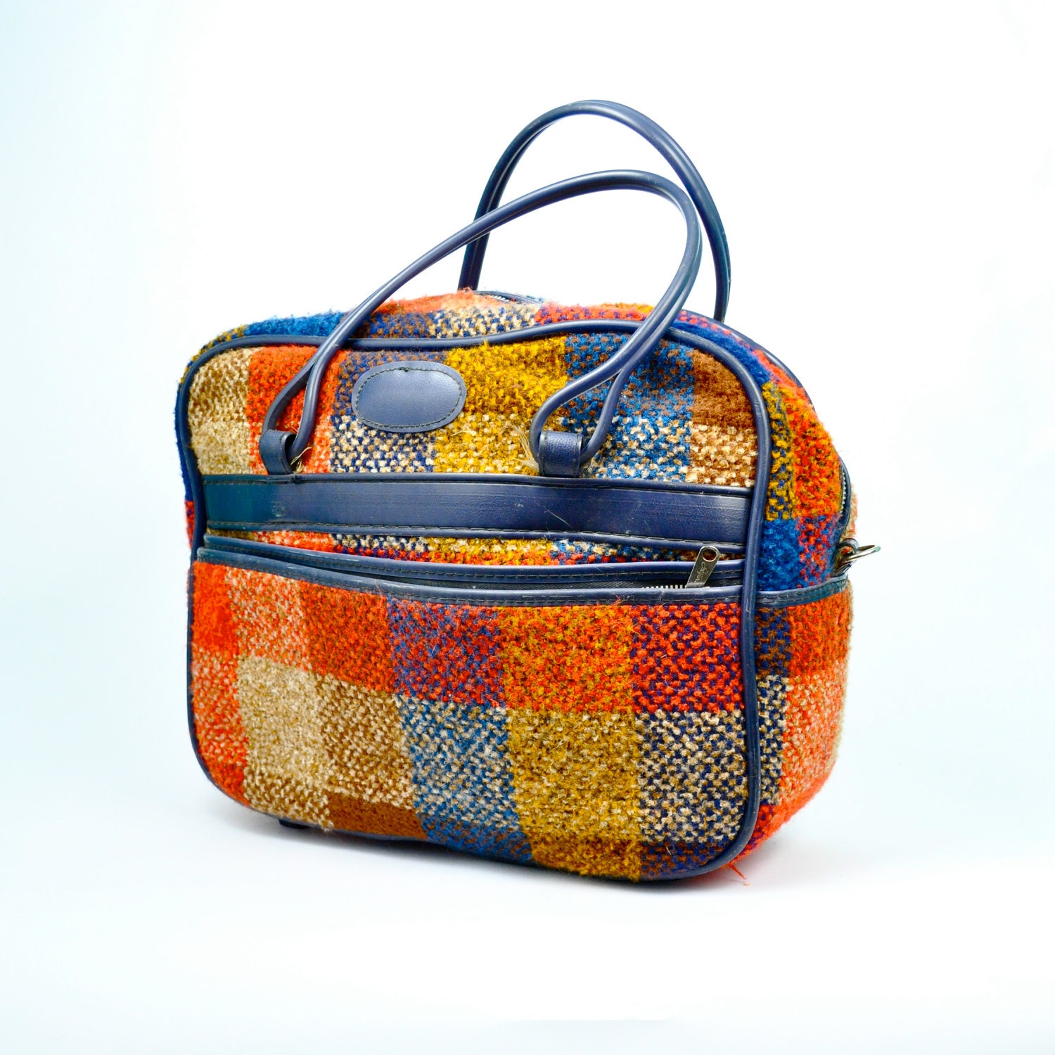 Vintage 1960's BRIGHT PLAIDS Carry-on Tote Bag