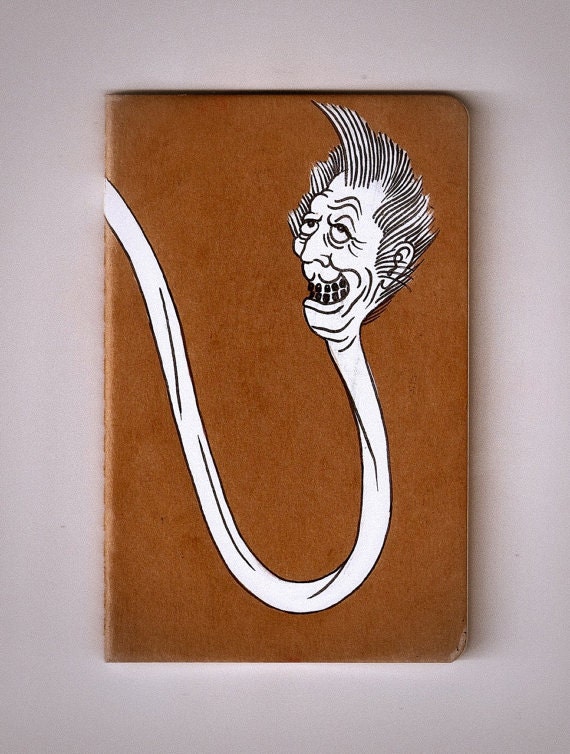 Extensible Necked Old Man-Hokusai inspired handpainted moleskin-5.5" x 3.5" with 96 pages-blank journal
