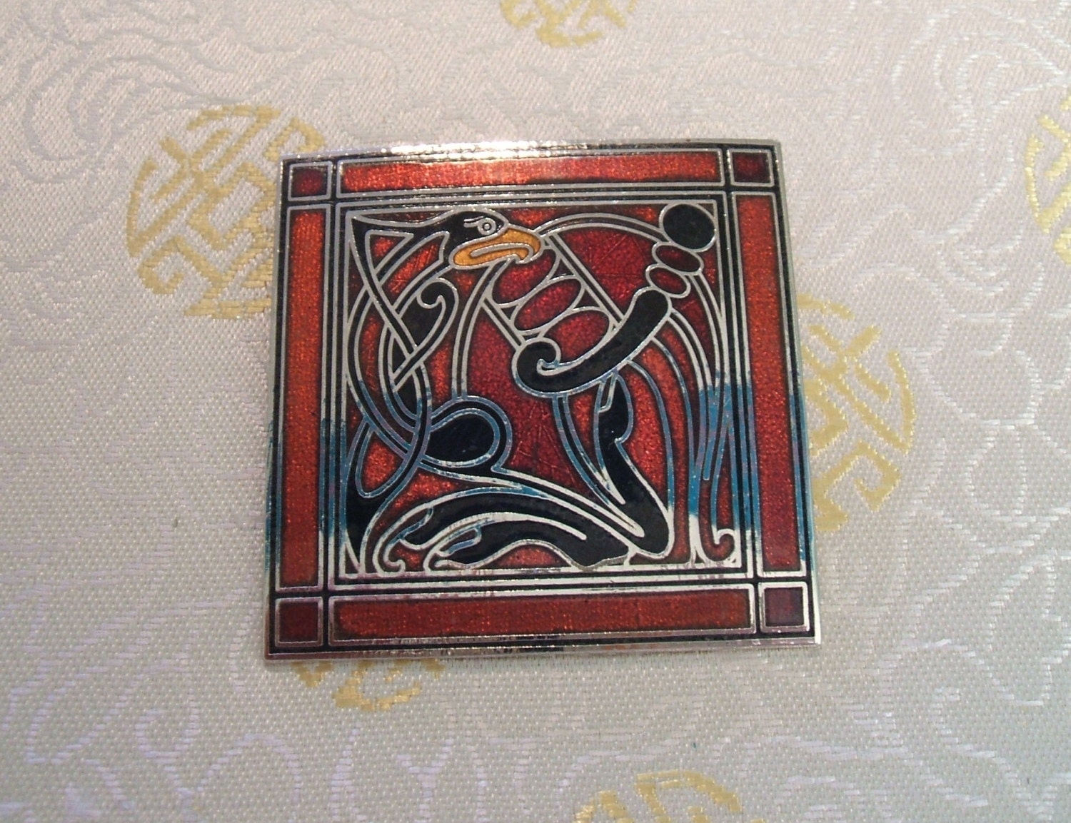 Square Enamel Cloisonne Celtic Brooch