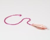 Pink Crystal Pendant Necklace w/ Pink Color Chain Sword Cut
