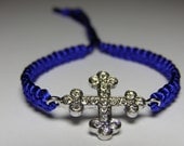 Gothic cross bracelet with rhinestones and macrame cord