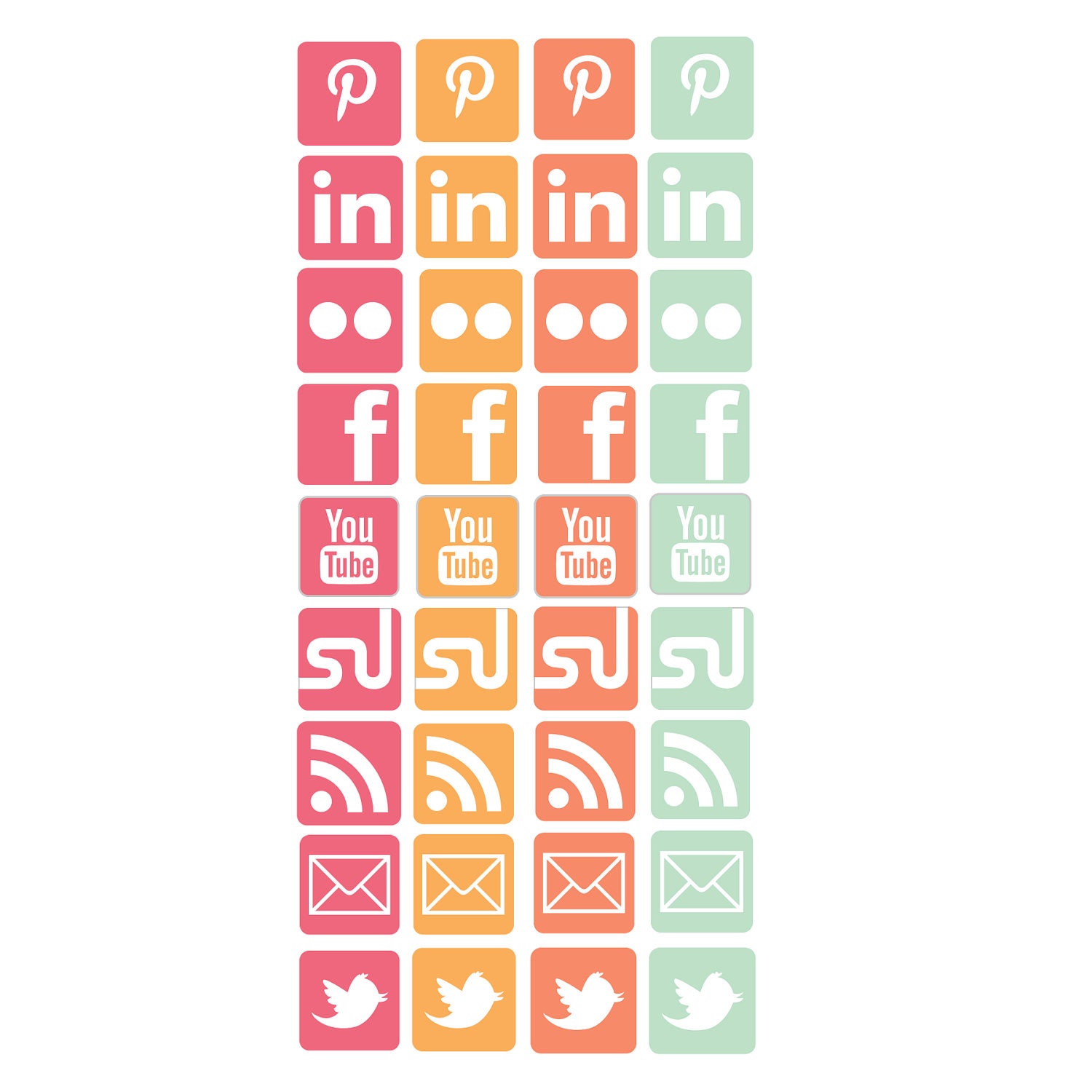 Digital Social Media Icons // Rounded Squares // 36 pieces // 300 DPI // Instant Download Il_170x135