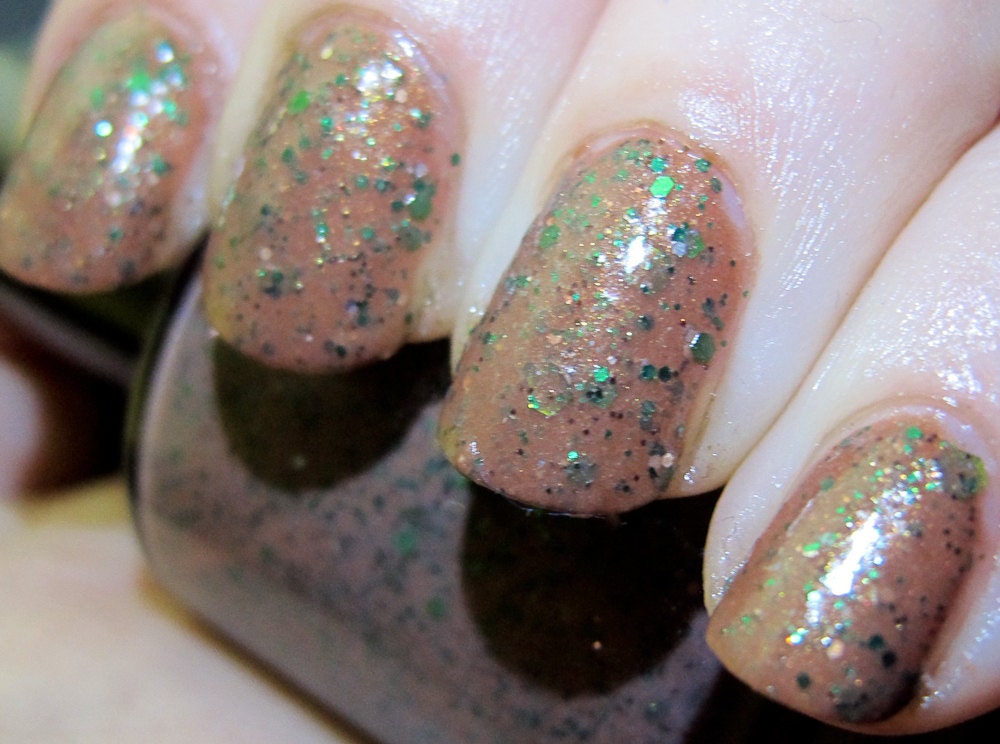 Faithful Gardener Nail Polish - chocolate brown with green glitter