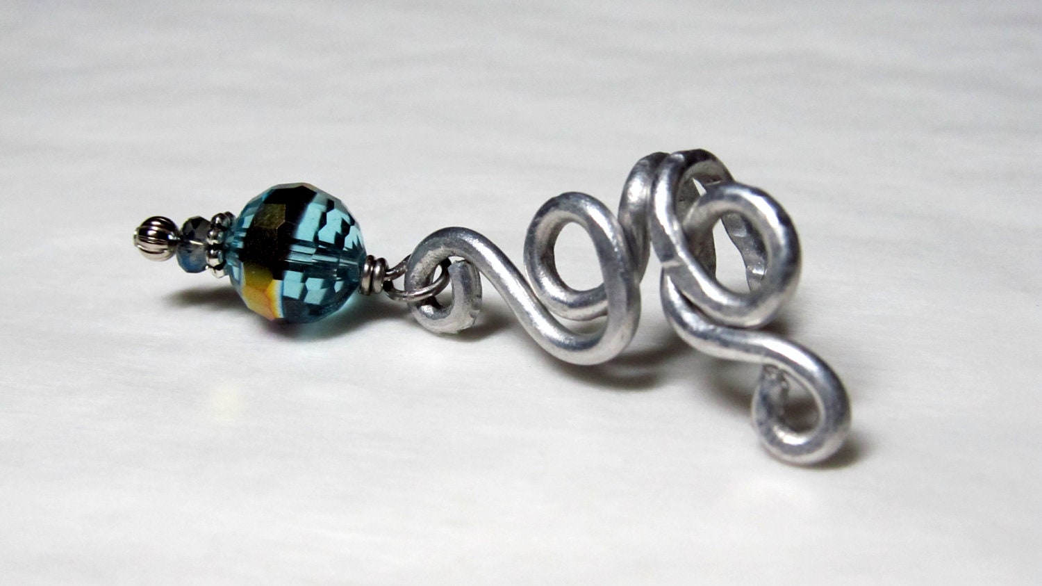 Vine w/ Blue Glass Dangle Ear Cuff