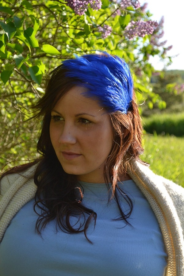 Royal Blue Feather Headband, Feather Fascinator Headband, Hackle feather hairband