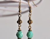 Aquamarine Glass Bead Earrings - fall 2012, multifaceted beads, bronze Victorian spacers