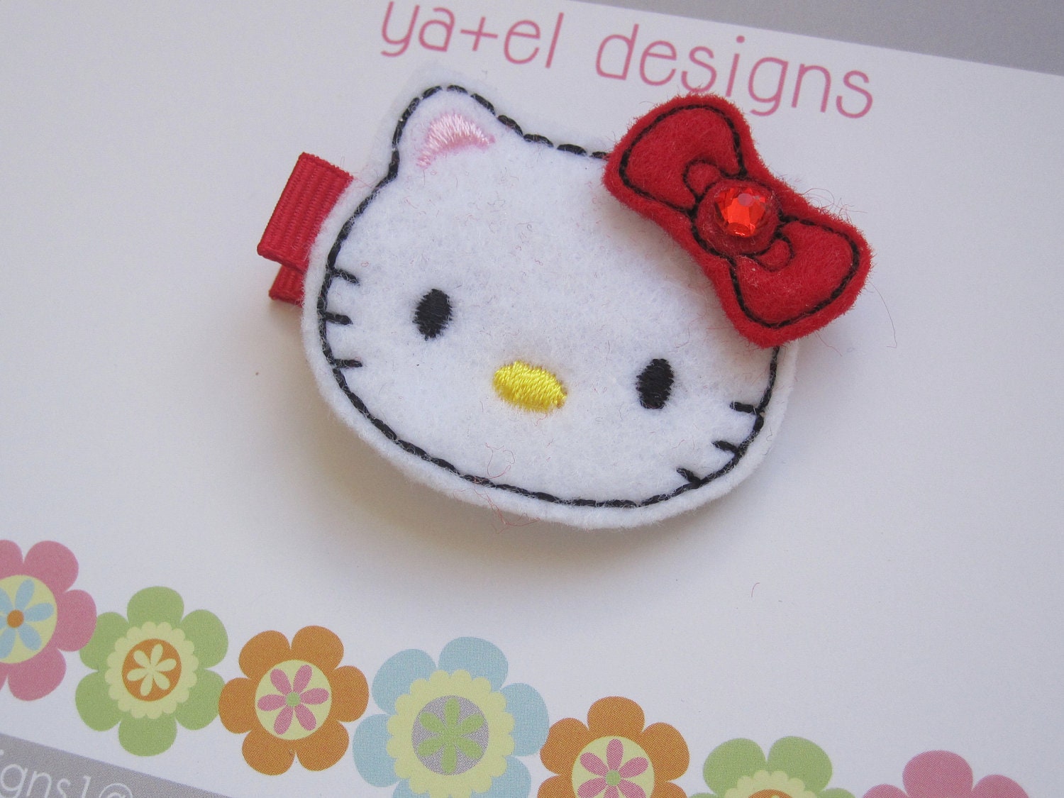 Hello Kitty Red and White Felt Baby Hair Clip - Alligator Clip - Baby Hair Bow - Newborn, infant, toddler Hair Clip