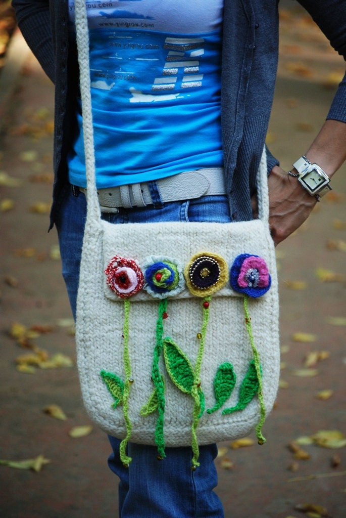 Knitting felted bag  Felt handbag Messenger bag