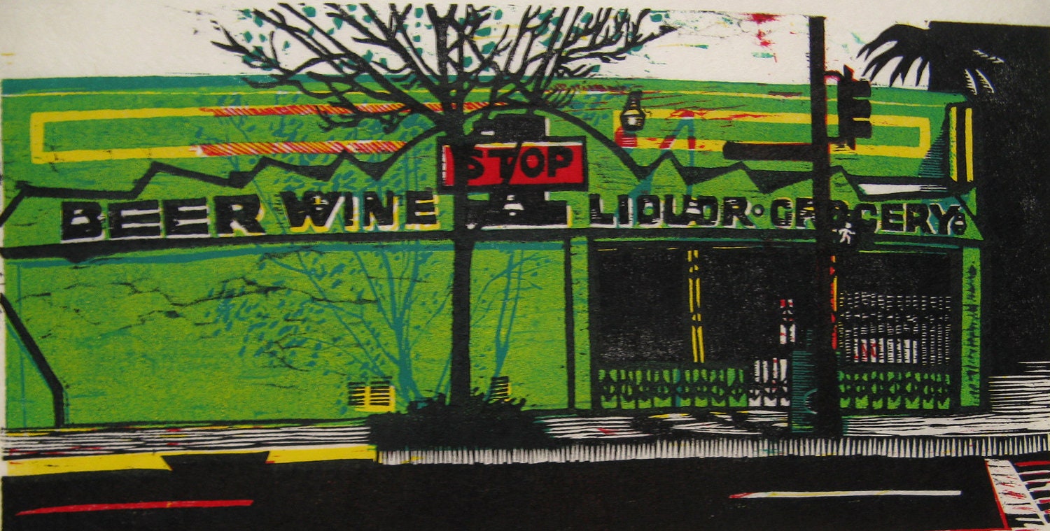 1 Stop woodcut print