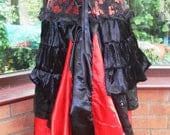 Handmade burlesque Steampunk boned corset bustle dress victorian goth day of the dead zombie frilled layers front ajustable ties