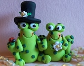 Frog wedding couple, Handmade customized polymer clay wedding cake topper and keepsake