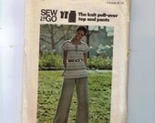 1970s Vintage Sewing Pattern Butterick 3861 Sew and Go Knit Pullover Top Wide Leg Pants Easy Size 10 Bust 32 1/2 UNCUT 70s