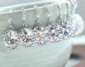 15% OFF. Set of 6, Six Pairs Wedding Earrings. A Round Cubic Zirconia White Silver Plated Earring. 6 Wedding Bridal Bridesmaid Earrings