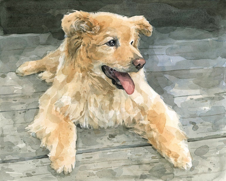 Custom Pet Portrait Watercolor 11x14 Dog Painting