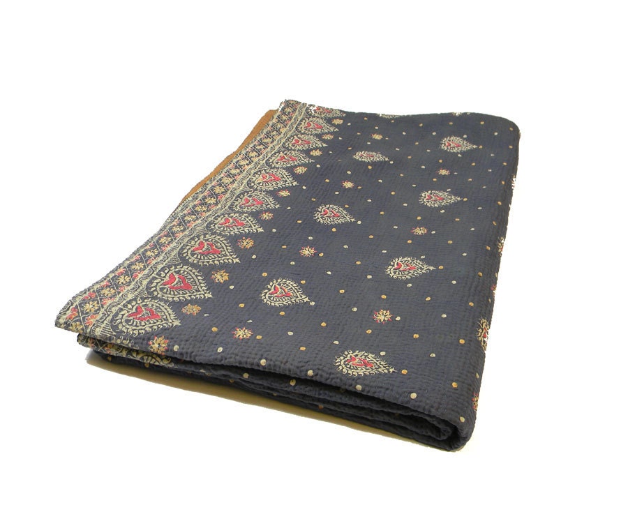 Vintage Kantha Quilt - Recycled Sari Blanket