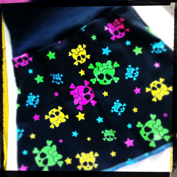 Infant / baby / toddler - Punk Rocker skirt w/ bright neon skulls  - Custom Size 12m 18m 2, 3, 4. Teal Blue Yellow Hot Pink summer clothes