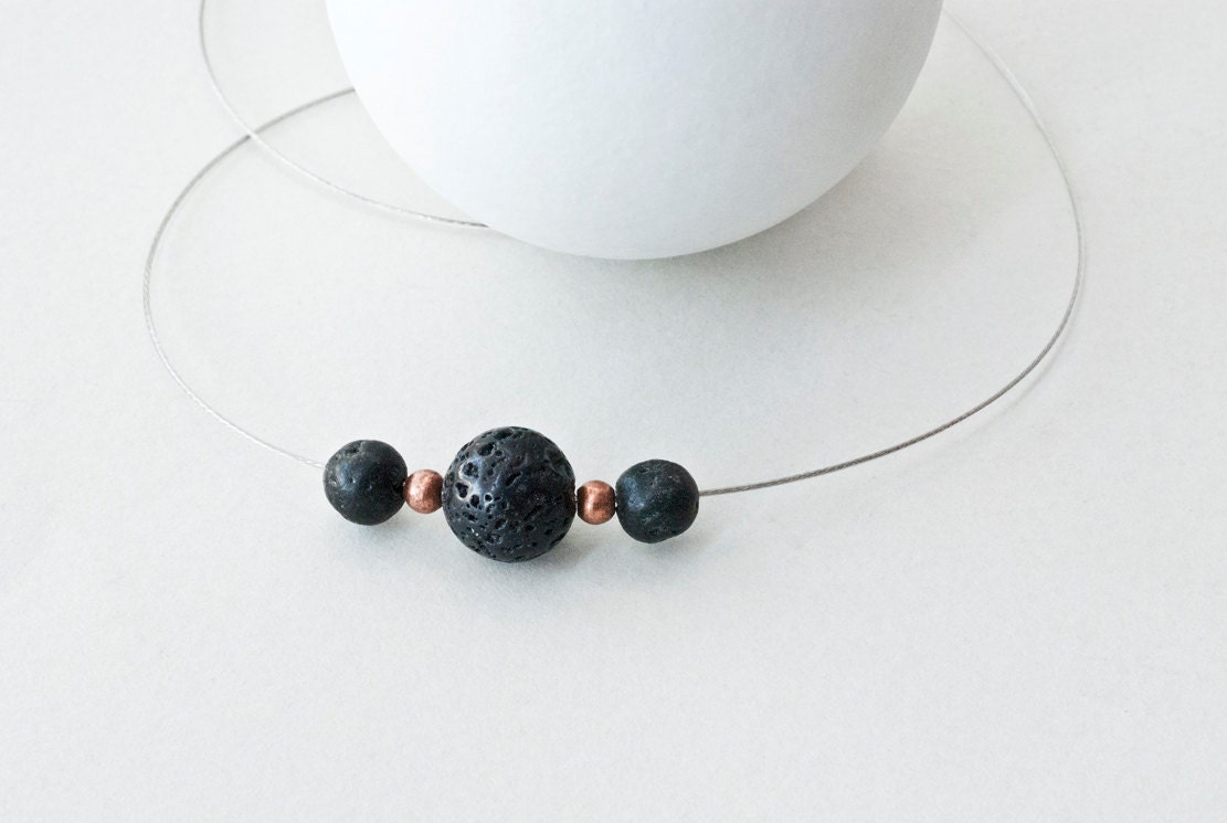 Black Lava Rock Necklace, Dainty Necklace, Minimalist Necklace, Santorini Necklace, Delicate Jewelry, Gift for Her