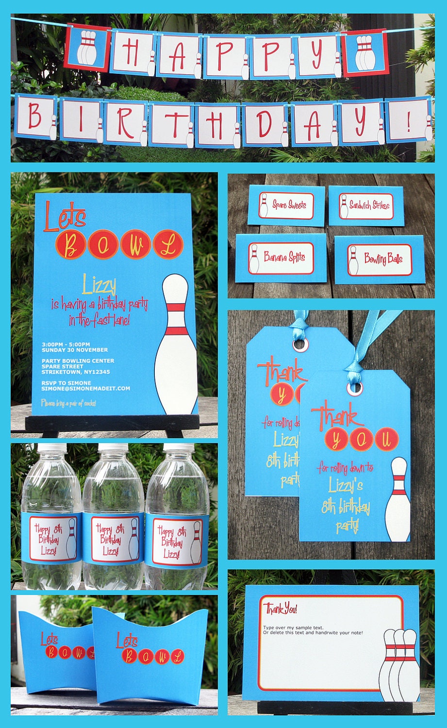 Bowling Party Invitation & Printable Birthday Sport Collection, EDITABLE text PDF file - you personalize at home with Adobe Reader