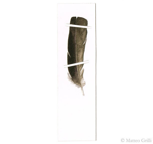 Original Hand-painted Feather Bookmark, Gift Idea for Book lovers