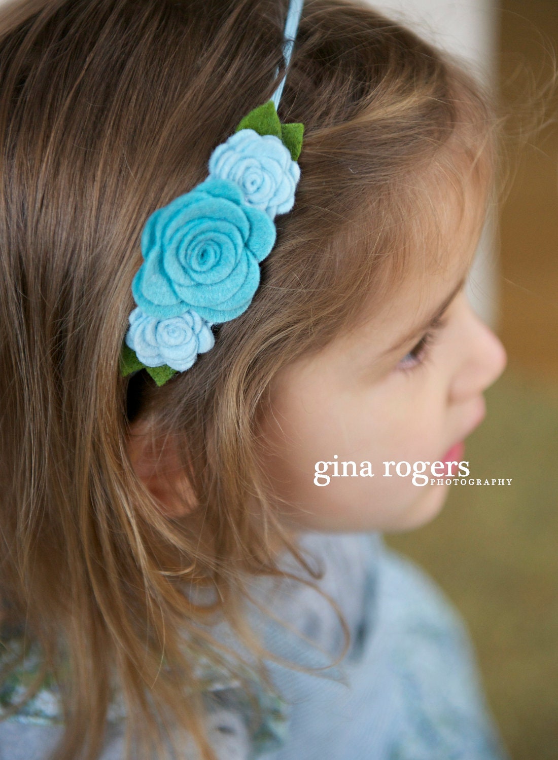 Blue Felt Flower Headband - Baby Flower Headbands For Newborn, Infant, Toddler and Child