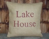 Burlap Pillow Cover - Lake House - 16 x 16 - Lake House Decor - Decorative Pillow - Rustic Lake Decor - Choose Your Colors