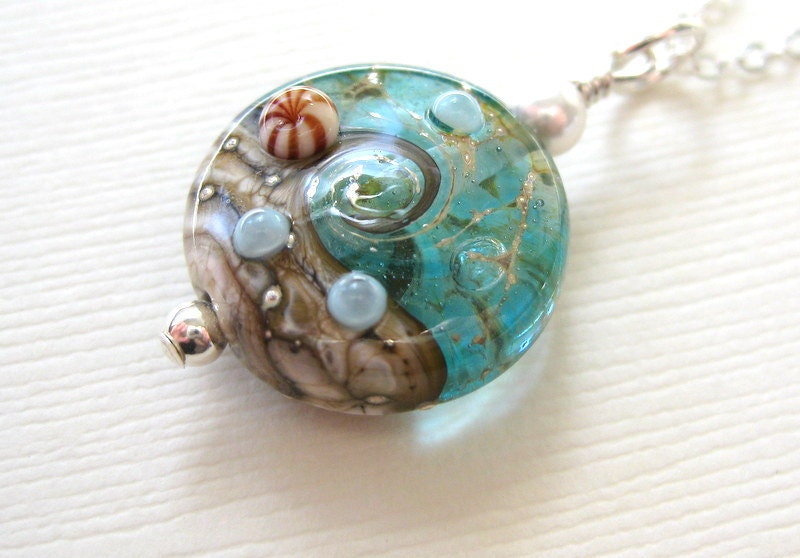 Ocean necklace, Aqua blue wave necklace, Beach wedding necklace, Bridesmaid necklace, Lampwork necklace