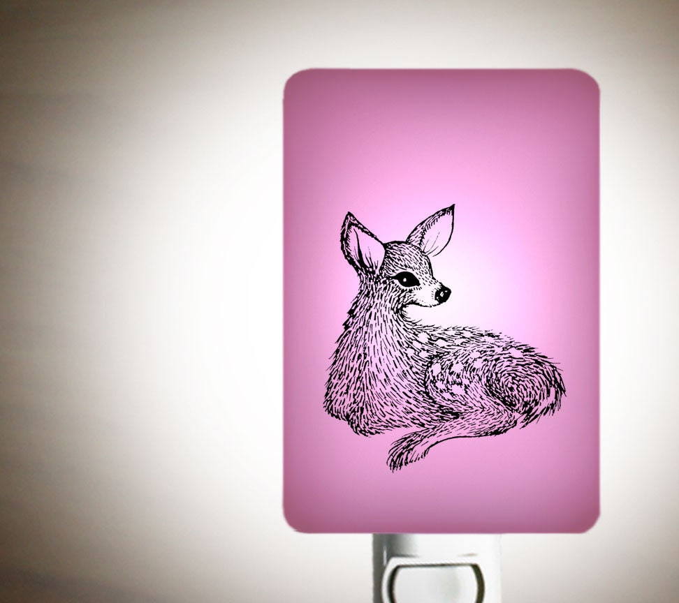 Fawn Nightlight on Lavender Fused Glass Night Light - Gift for Baby Shower or Nature Lover - Spring Pastel Colors