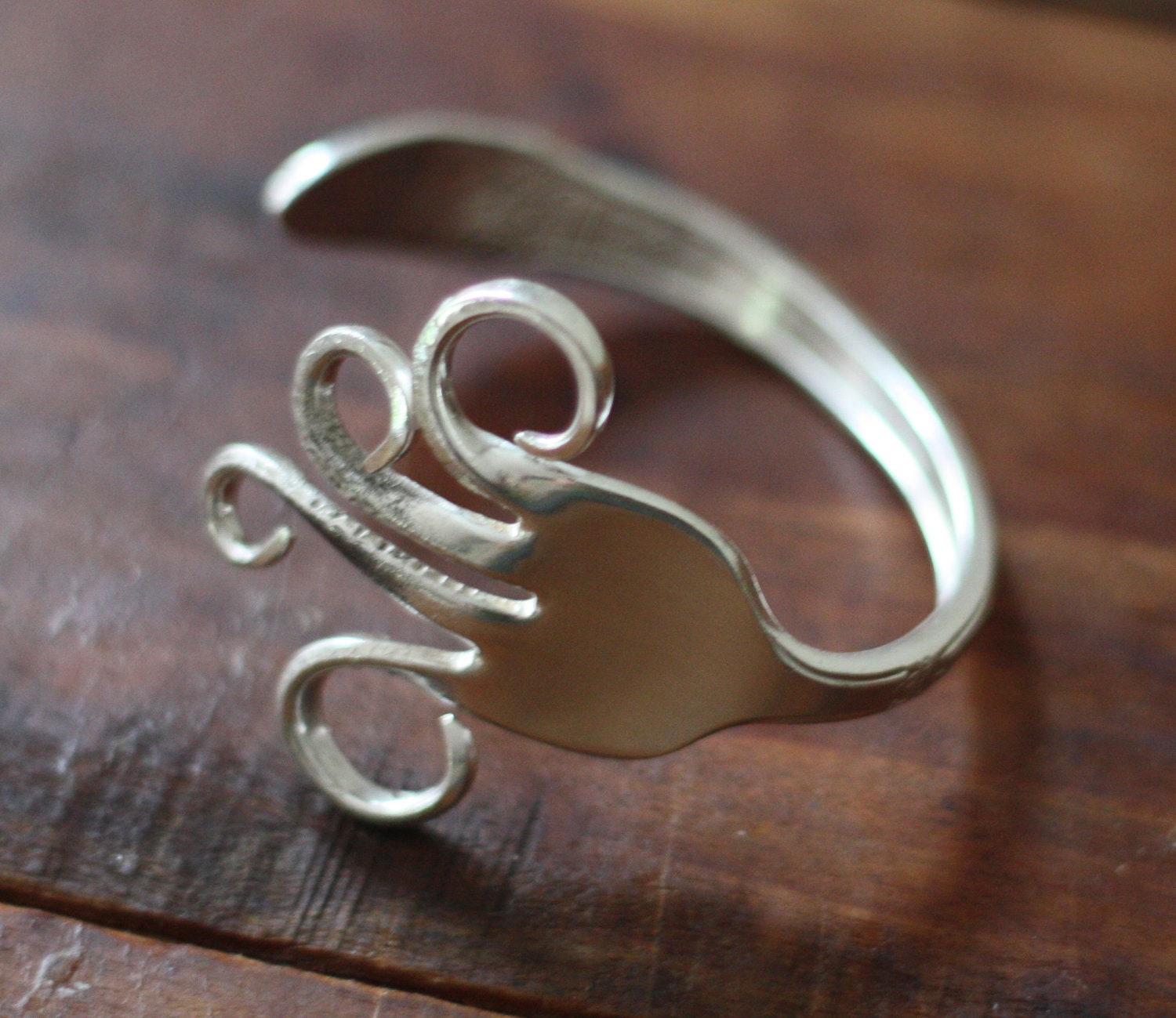 First Love Engraved Antique Silverplate Fork Bracelet