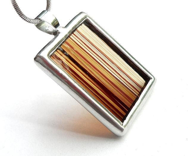 Brown streaks soldered stained glass pendant (1437)