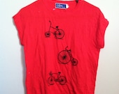 VINTAGE BICYCLE SWEATER / Vintage 60s LeRoy Sweater Vest / Red and Black Embroidered Tricycles