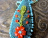 Felt Flower Teardrop Necklace, floral necklace wool felt necklace, beaded wool felt, OOAK necklace for her