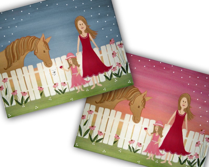 CANVAS PRINT: Children Decor Girls Kids Art Prints - Horse & Mother Kids Wall Art for Kids Room Art from Kids Paintings by TwoLittleWitches