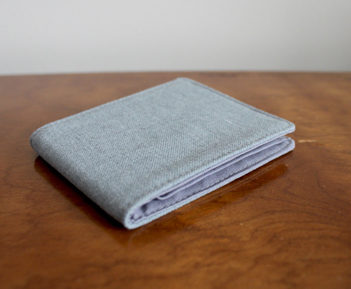 Minimalist Slimline Wallet Light Grey Wool 5 Pocket Billfold