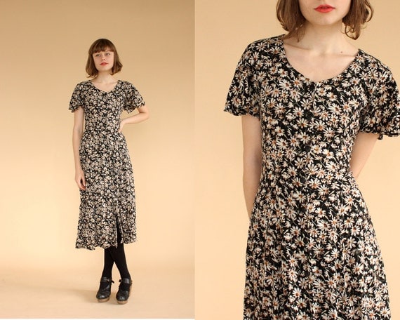 vintage 90's EVENING DAISY flutter sleeve floral maxi dress