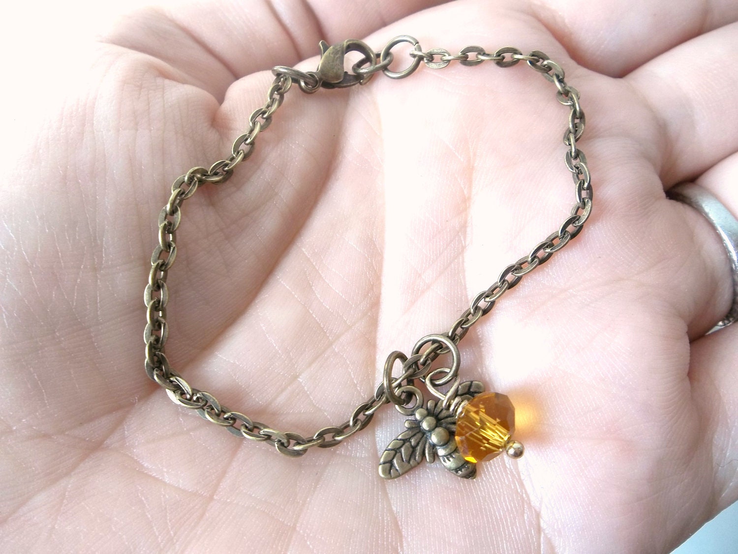 Sweeter than Honey Bracelet - featuring antiqued brass bee charm and citrine crystal - READY to SHIP