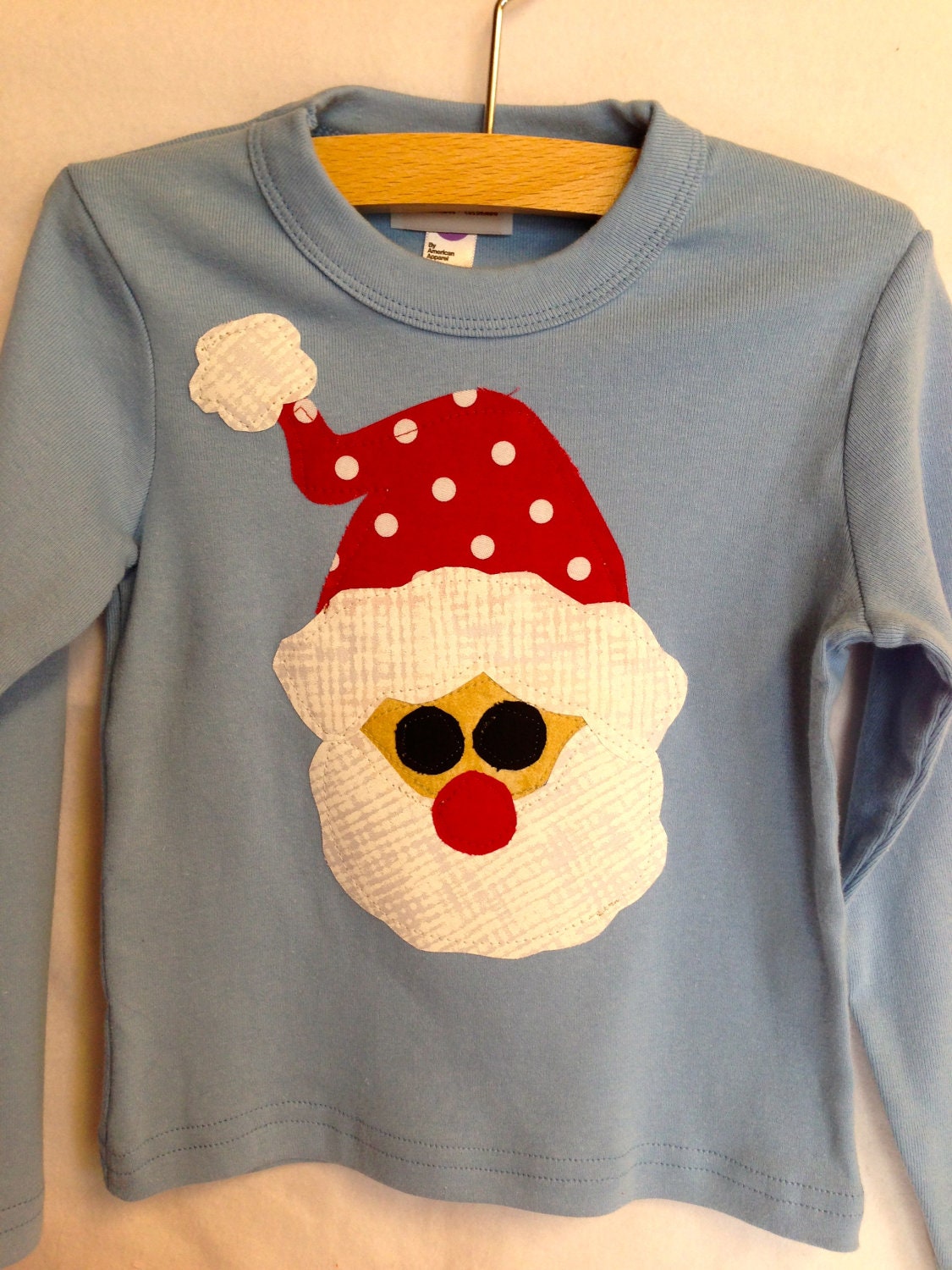 Toddler Boys Christmas holiday Santa applique long sleeved shirt   READY TO SHIP in Blue