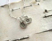 i carry your heart - 2 tiny handmade silver charms stamped with letters, initials w/ chain