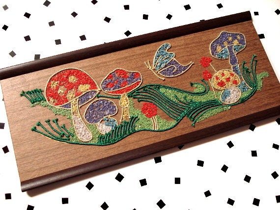 Magical Mushroom Plaque- Vintage Wall Hanging- 1960s 1970s