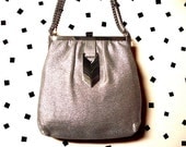 Silver Metallic Evening Bag with Chain Strap- 1950s 1960s