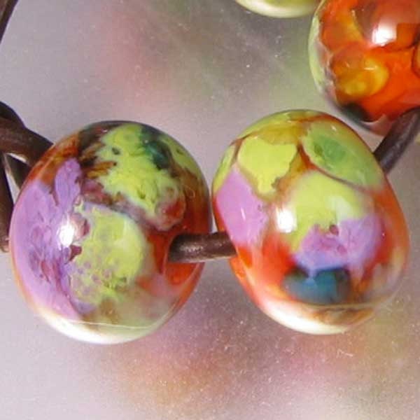 Autumn Woodland 5 Lampwork Spacer Handmade Glass Beads Orange Lavender Green Blue MTO
