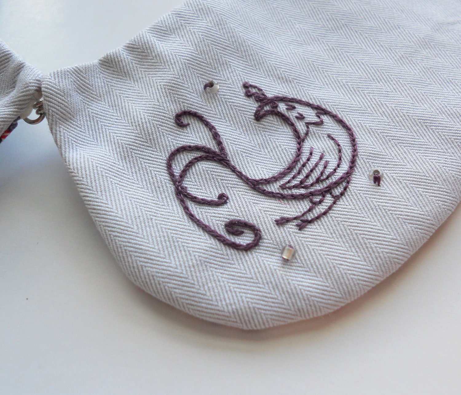 Purple and Blue Paradise Bird Hand Embroidered Peter Pan Collar